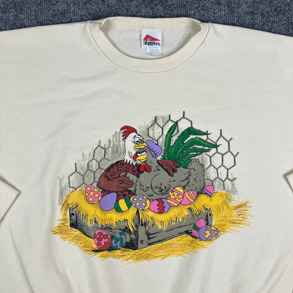 Sloppy Joes Sweatshirt‎ Womens One Size Cream Chicken Easter Farm Graphic USA